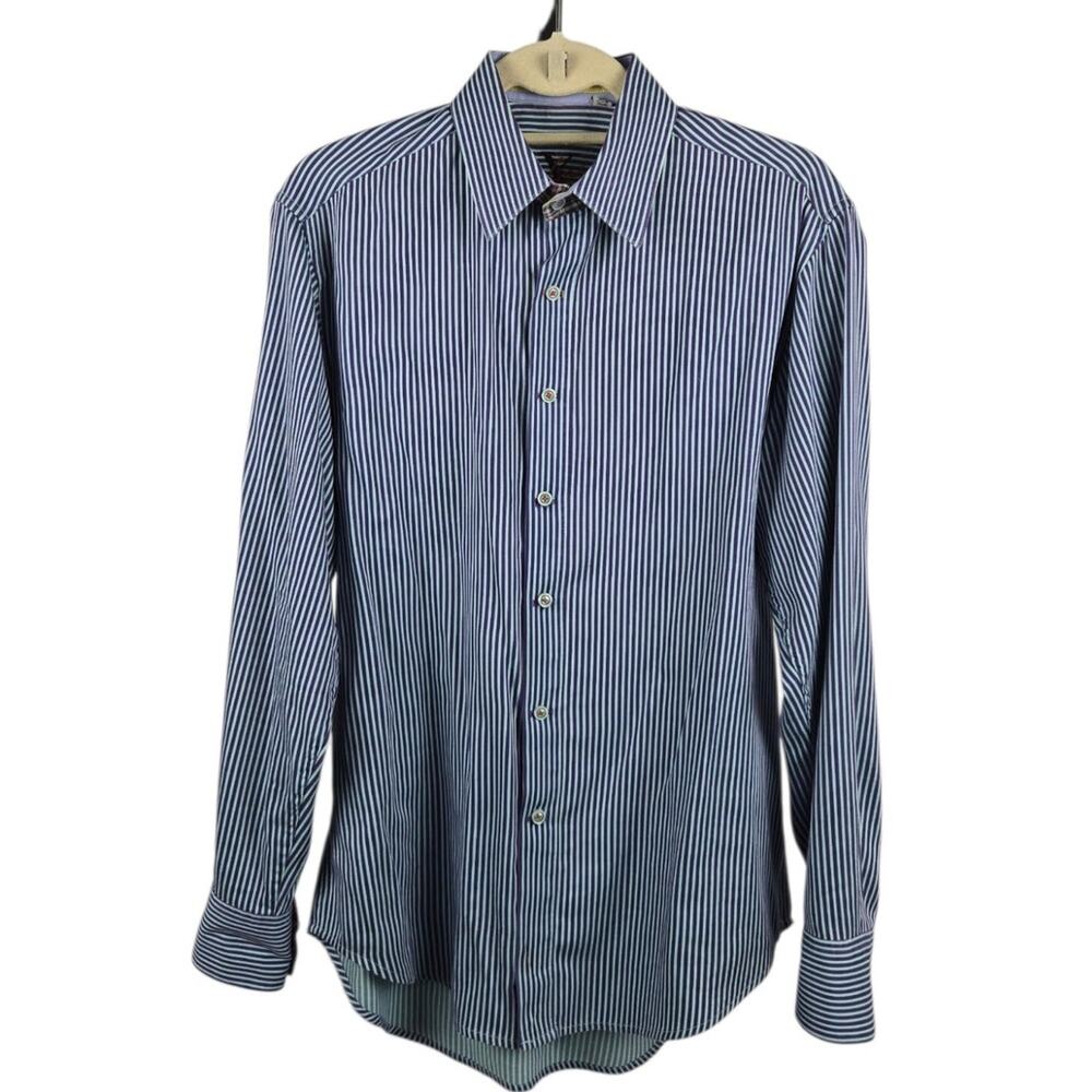 Robert Graham Striped Dress Shirt Size Medium Purple Blue